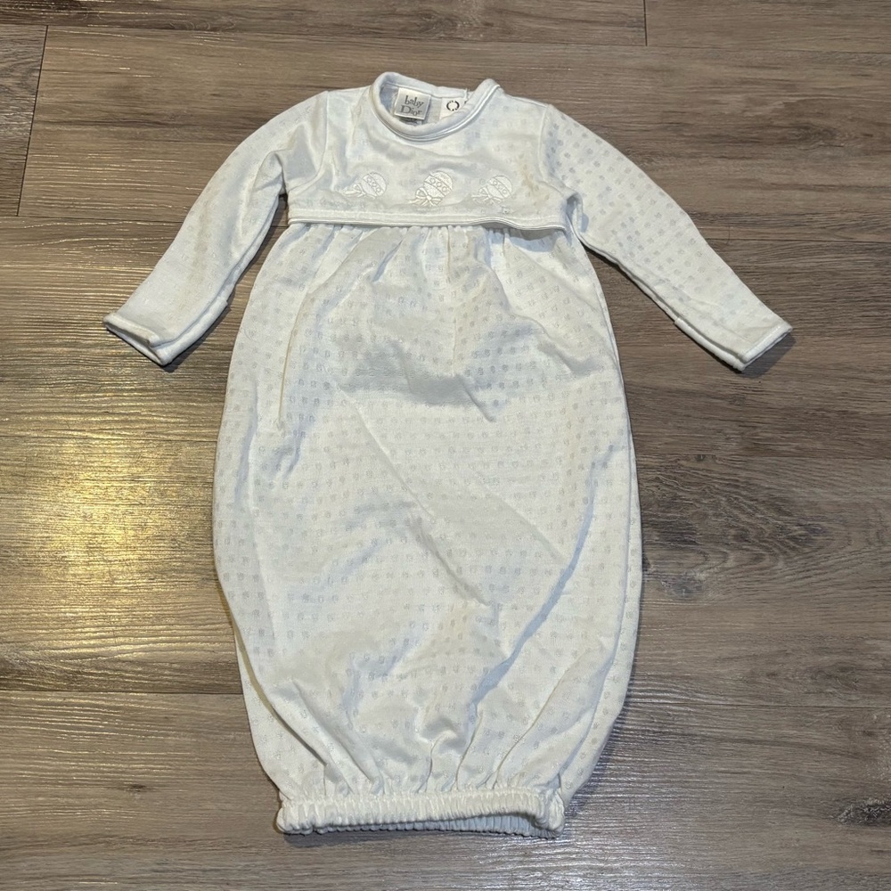 Vintage Baby Dior designer white layette sleep gown dress newborn up to 11 lbs